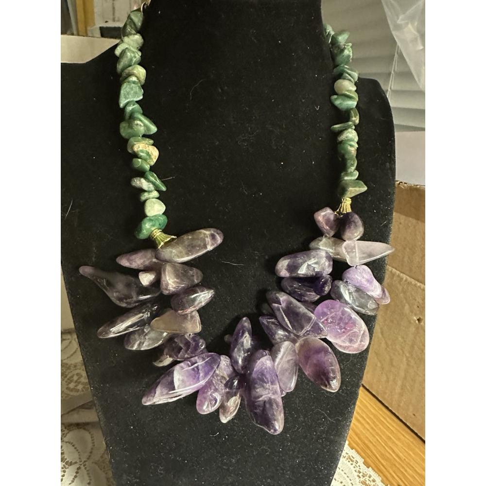 amethyst and jade stone statement necklace